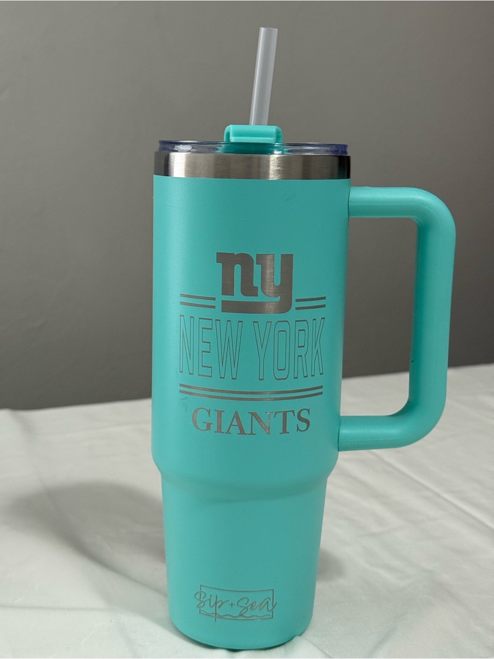 NFL New York Giants 32 oz Teal Travel Mug with Handle and Straw
